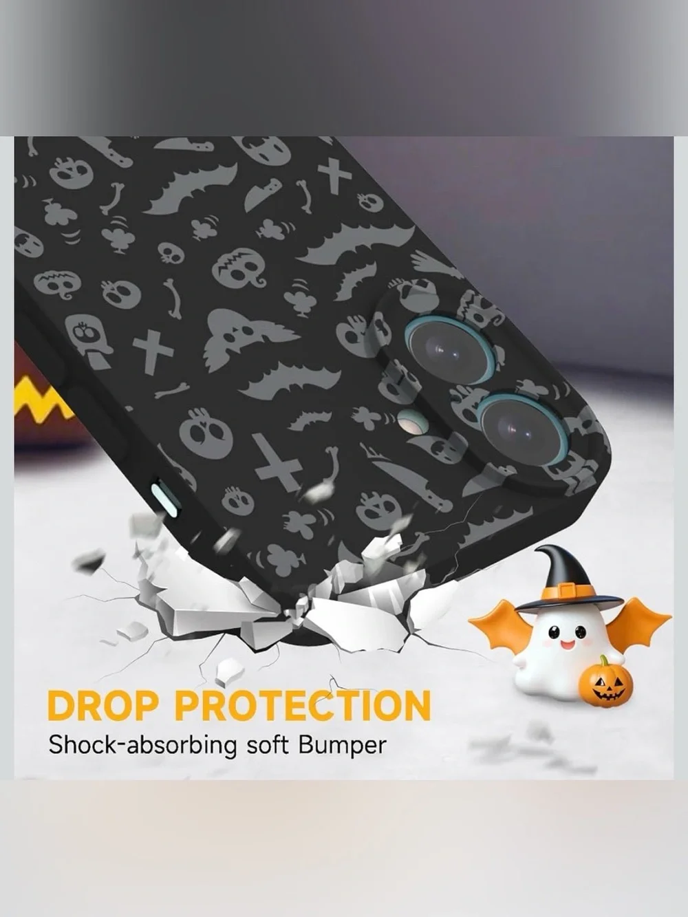 Halloween Pattern Flexible iPhone 16 plus Case - Black
